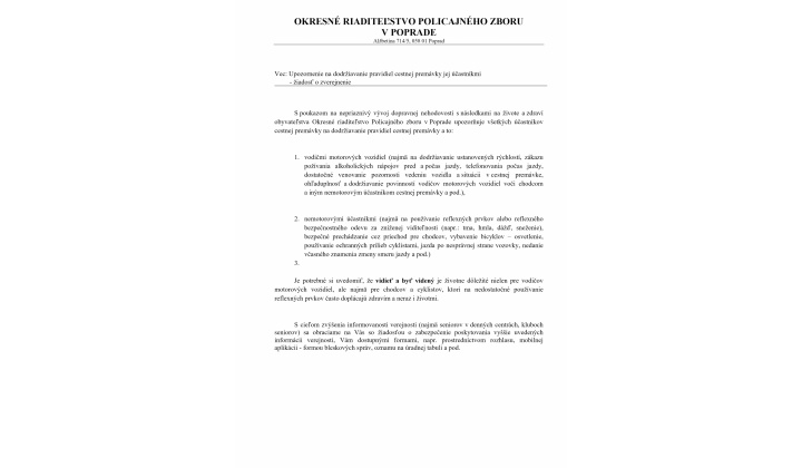 Upozornenie OR PZ v Poprade