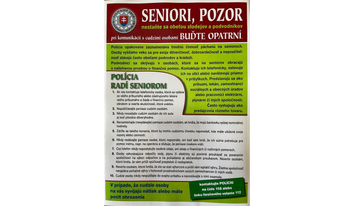 Upozornenie pre seniorov