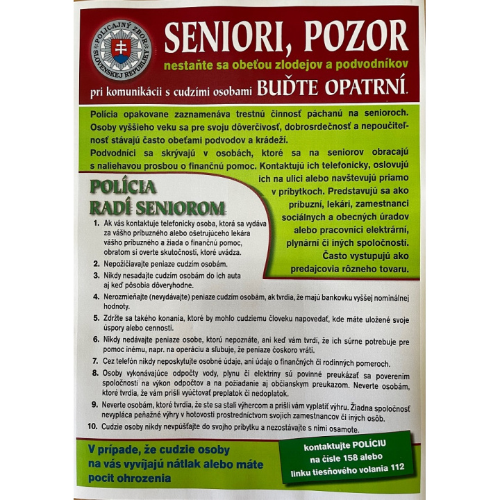 Upozornenie pre seniorov